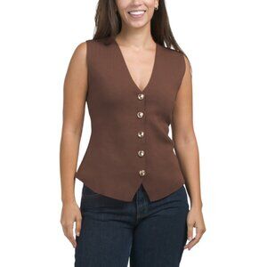 LOVE TREE Mocha Knit Vest With Gold Tone Buttons